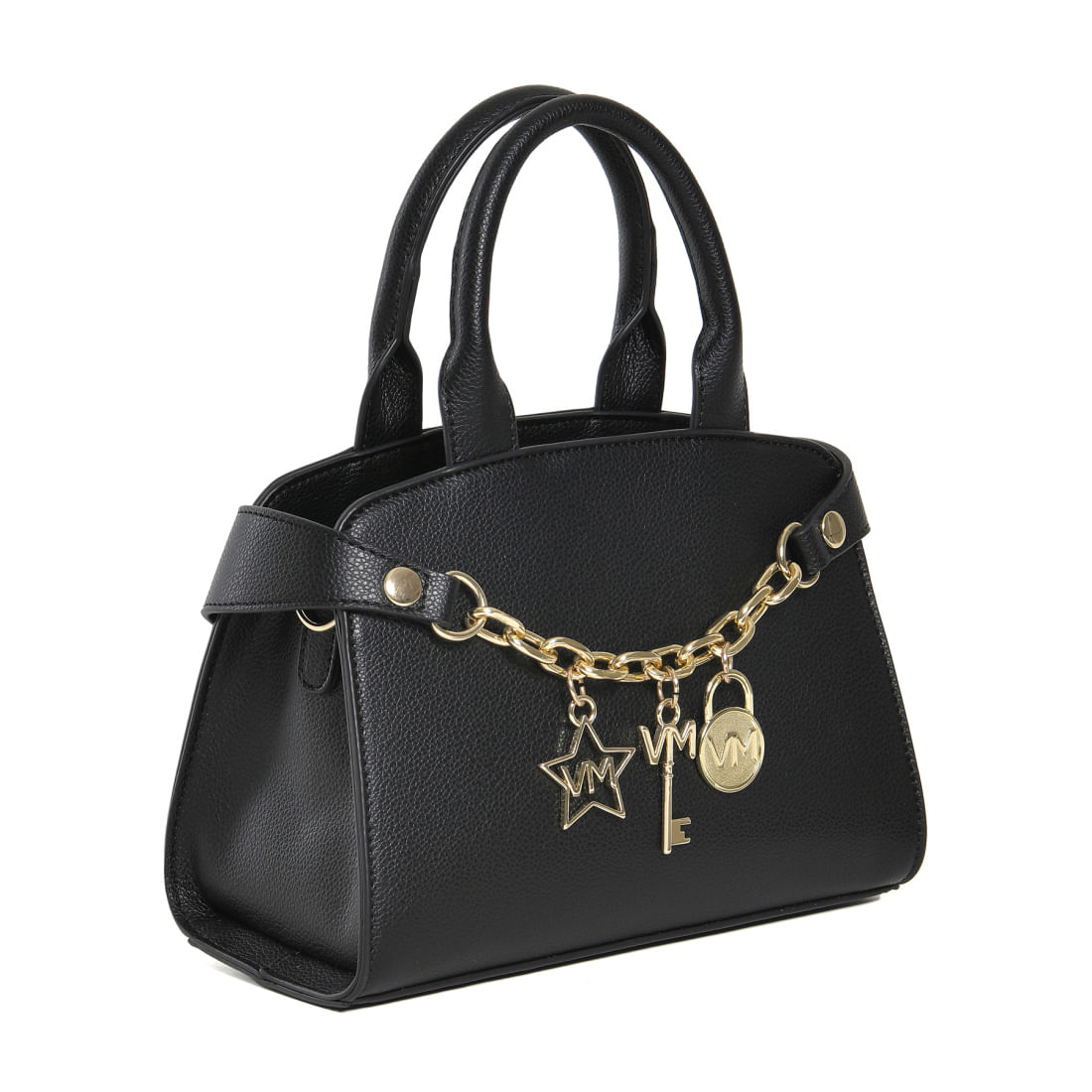 Bolsa tote Via Marte preta com detalhes dourados destacando qualidade e estilo